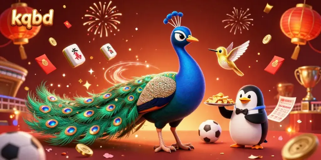 kqbd showcases a luxurious scene with an aristocratic peacock and golden poker elements