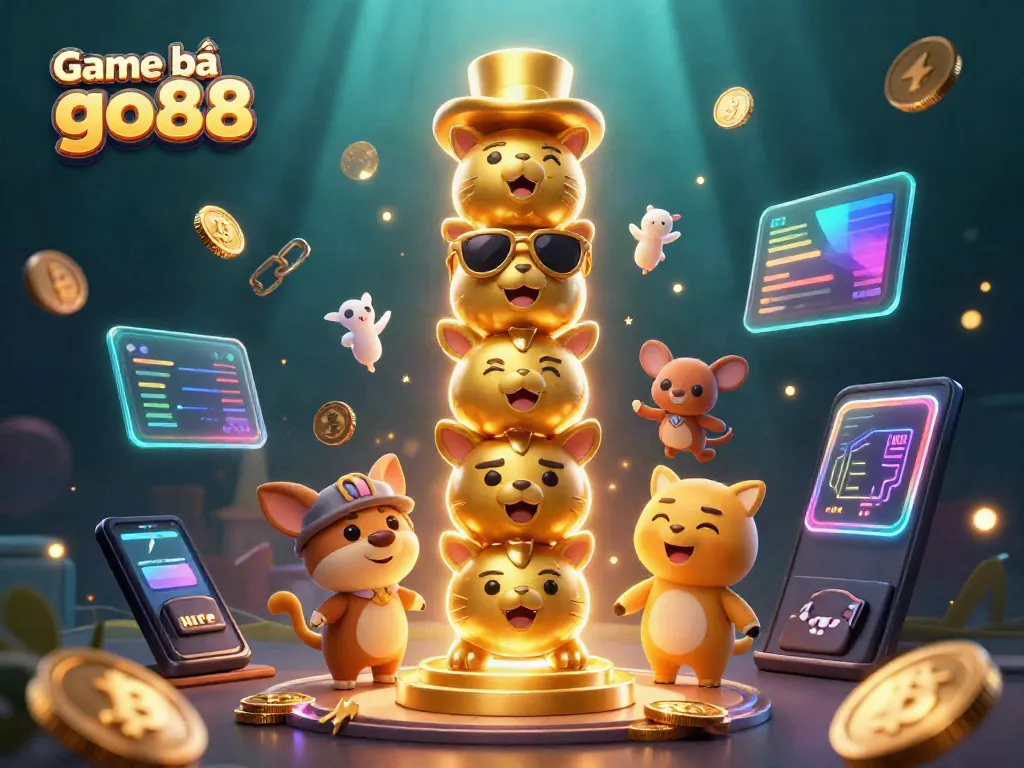 Experience the excitement with Game bài go88 featuring a vibrant casino-themed illustration packed with characters and elements.