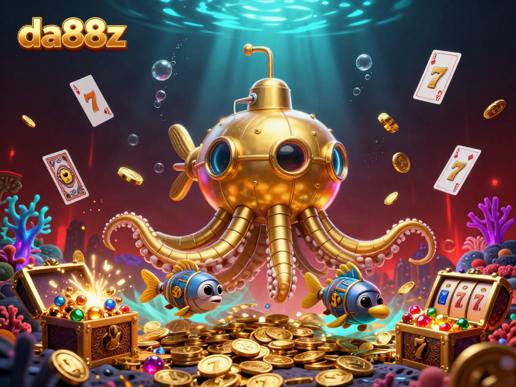 Play exciting casino games at da88z amidst a treasure-filled underwater scene.